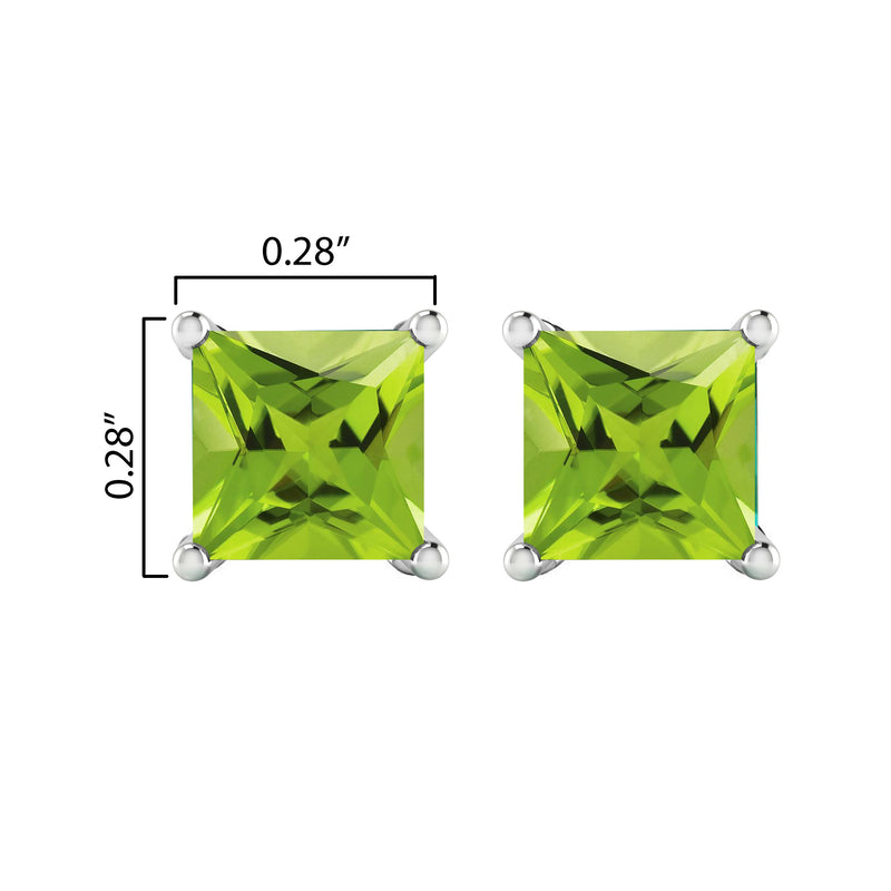 V3 Jewelry 2.20CT Natural Peridot Sterling Silver Women's Square Stud Earrings