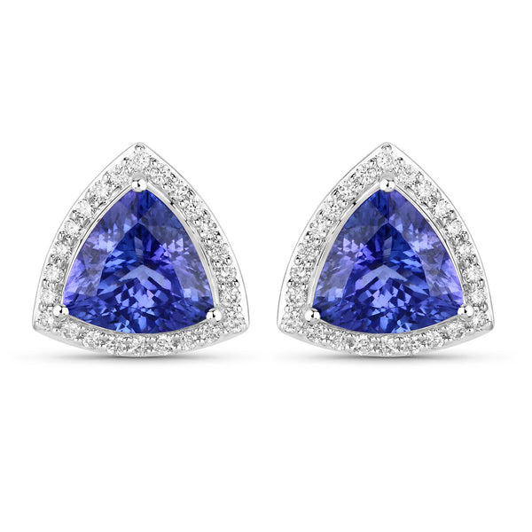 4.62 Carat Genuine Tanzanite and White Diamond 14K White Gold Earrings