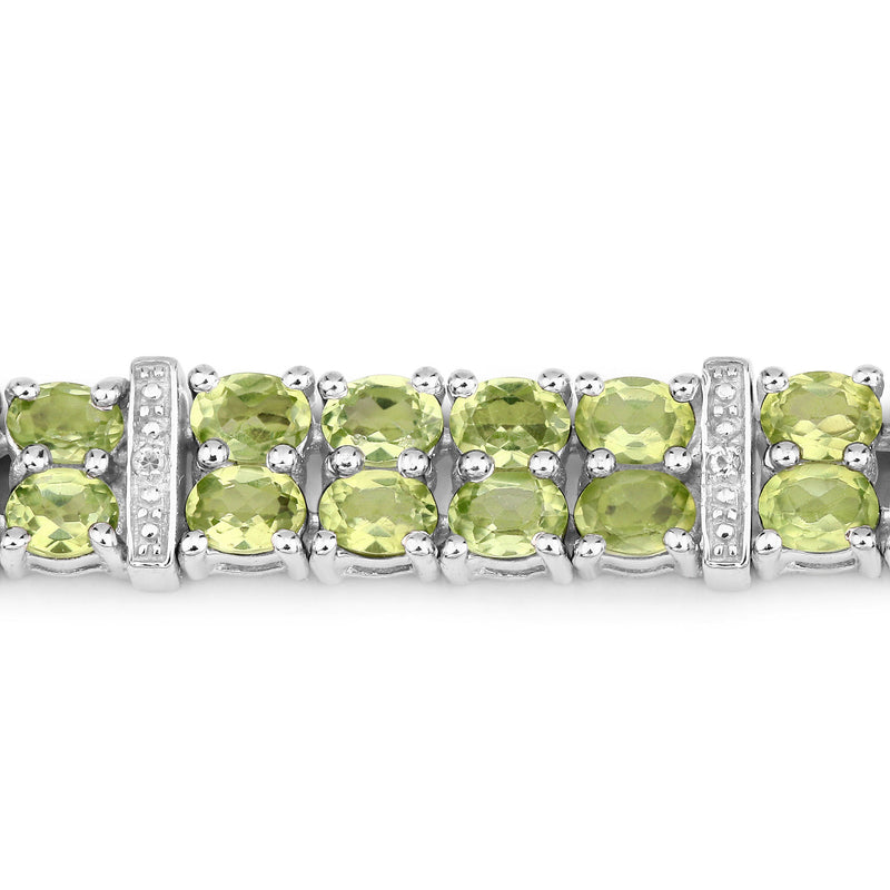 12.97 Carat Genuine Peridot and White Topaz .925 Sterling Silver Bracelet