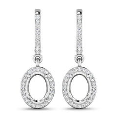 0.32 Carat Genuine White Diamond 14K White Gold Semi Mount Earrings - holds 8x6mm Oval Gemstones