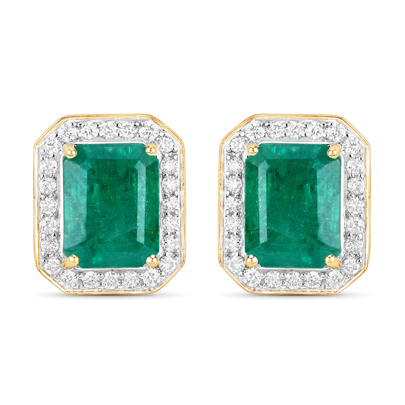 IGI Certified 5.24 Carat Genuine Zambian Emerald and White Diamond 14K Yellow Gold Earrings