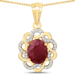 3.43 Carat Genuine Ruby and White Topaz .925 Sterling Silver Pendant