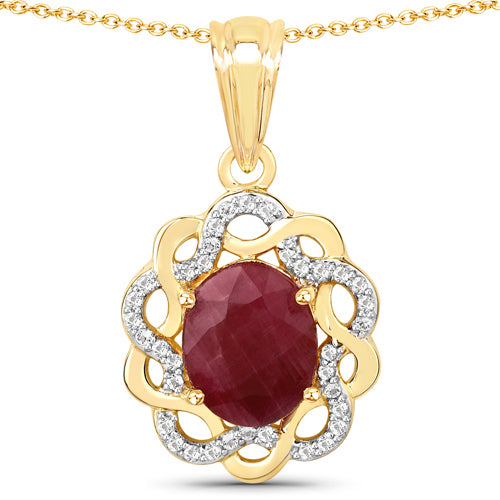 3.43 Carat Genuine Ruby and White Topaz .925 Sterling Silver Pendant