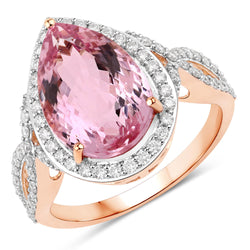 5.34 Carat Genuine Morganite and White Diamond 14K Rose Gold Ring