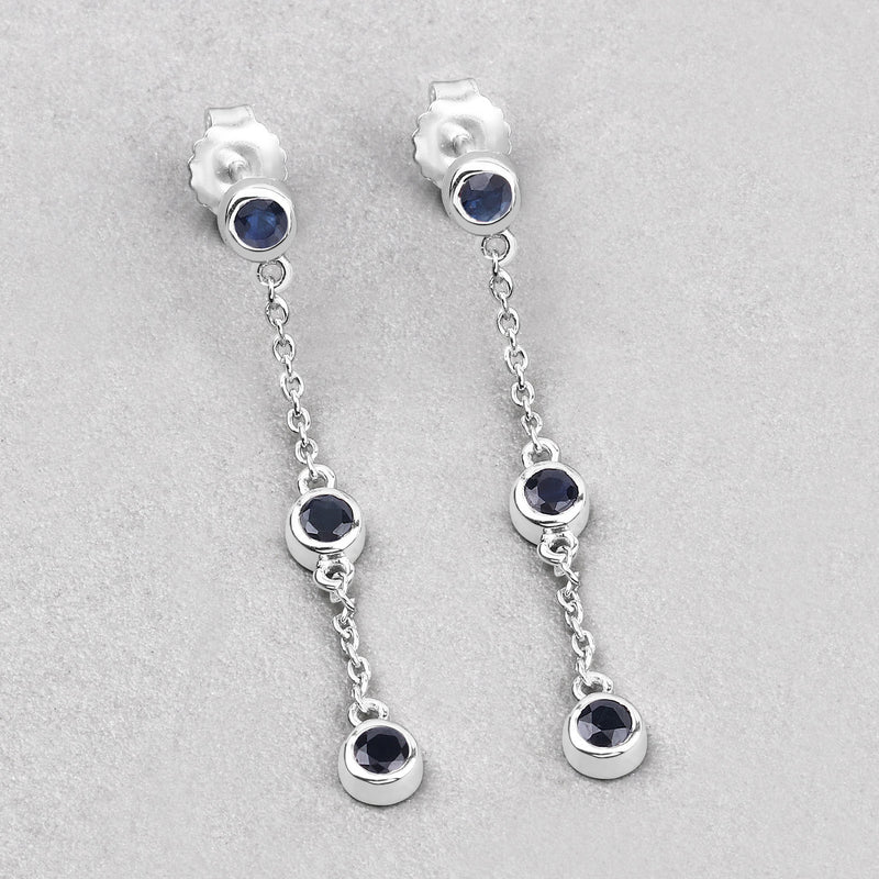 0.66 Carat Genuine Blue Sapphire .925 Sterling Silver Earrings