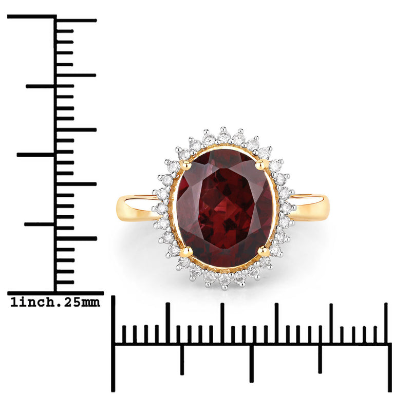 4.12 Carat Genuine Rhodolite and White Diamond 14K Yellow Gold Ring