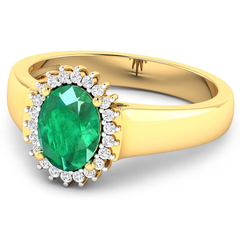 1.31 Carat Genuine Zambian Emerald and White Diamond 14K Yellow Gold Ring