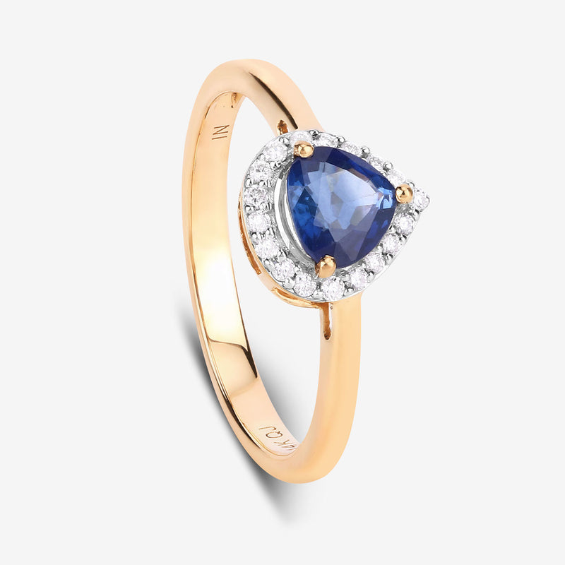 0.73 Carat Genuine Blue Sapphire and White Diamond 14K Yellow Gold Ring