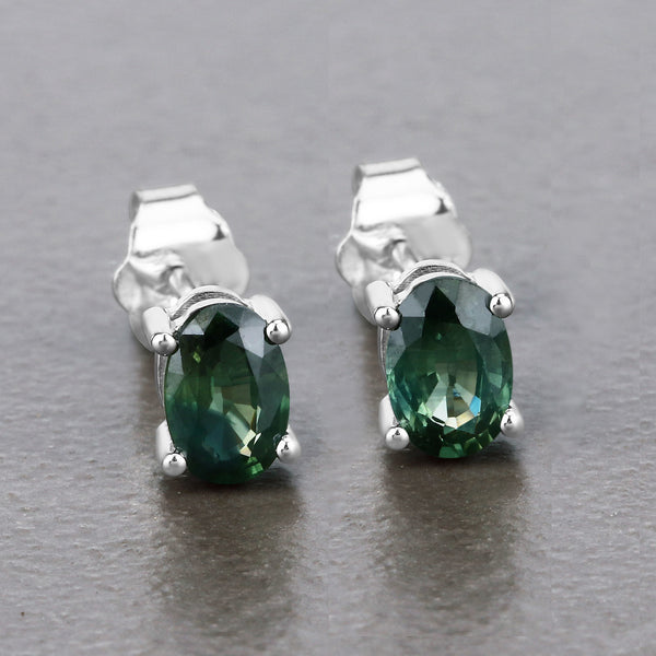 1.16 Carat Genuine Green Sapphire 14K White Gold Earrings