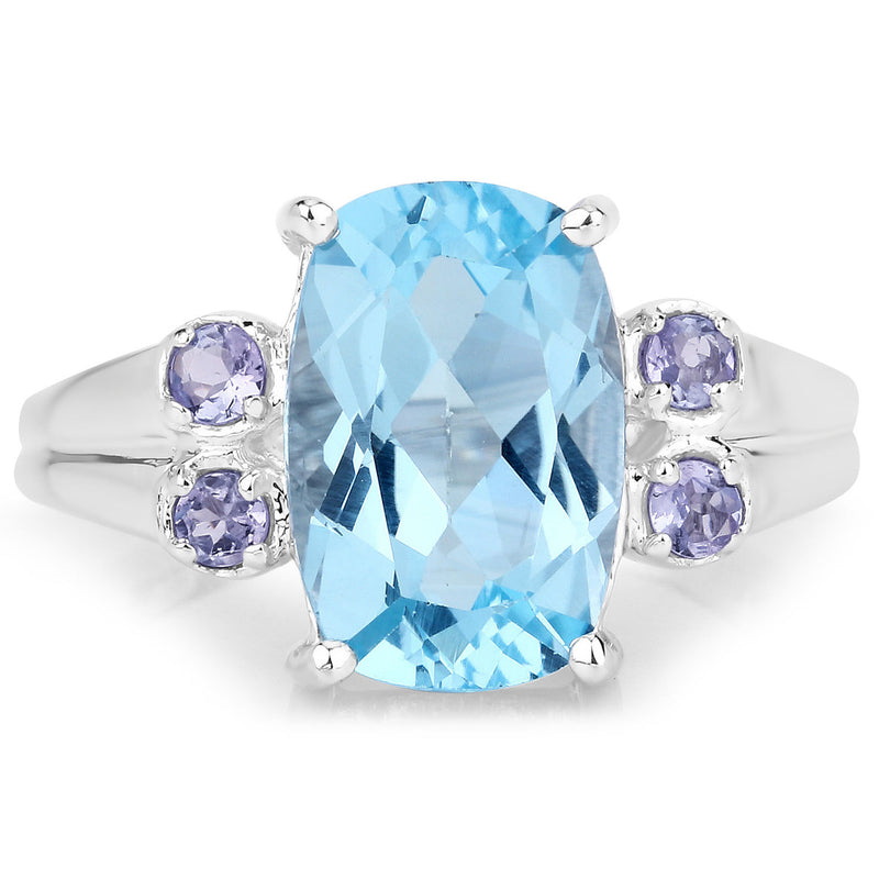 4.35 Carat Genuine Blue Topaz and Tanzanite .925 Sterling Silver Ring