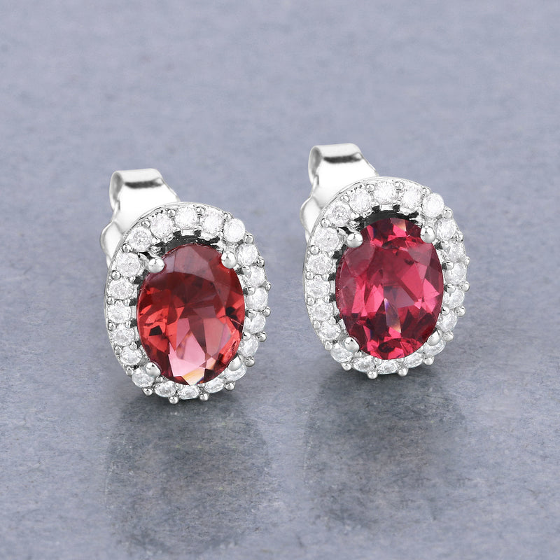 1.64 Carat Genuine Pink Tourmaline and White Diamond 14K White Gold Earrings