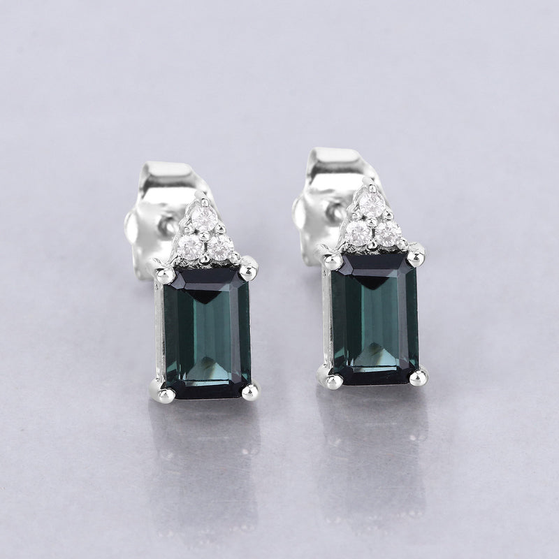 1.25 Carat Genuine Green Tourmaline and White Diamond 14K White Gold Earrings