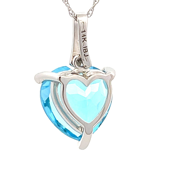 Blue Topaz Diamond Heart Love Pendant 14KT White Gold