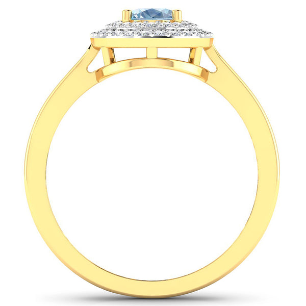 0.76 Carat Genuine Aquamarine and White Diamond 14K Yellow Gold Ring