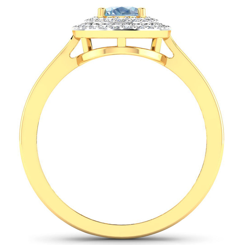 0.76 Carat Genuine Aquamarine and White Diamond 14K Yellow Gold Ring