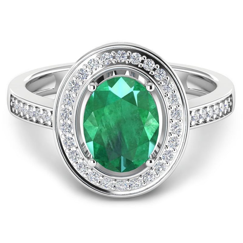 1.87 Carat Genuine Zambian Emerald and White Diamond 14K White Gold Ring