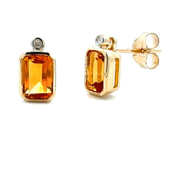 1.09ct Citrine Diamond Stud Earrings 10KT Yellow Gold