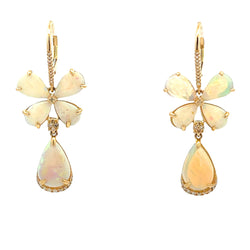 7.75ct Opal Diamond Dangle Earrings 14KT Yellow Gold