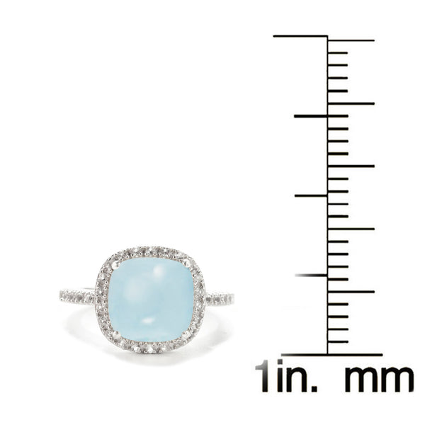 V3 Jewelry Natural Aquamarine and White Topaz Cushion Cut Halo Ring