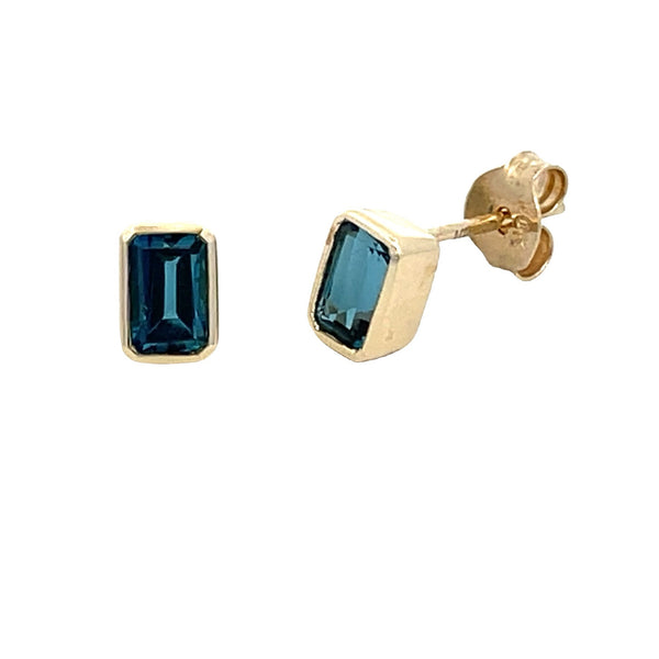 .80ct London Blue Topaz Stud Earrings 10KT Yellow Gold