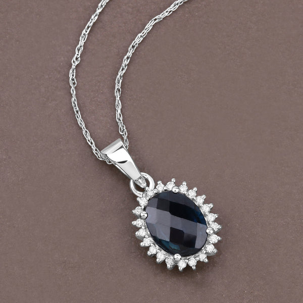 2.12 Carat Genuine Blue Sapphire and White Diamond 14K White Gold Pendant