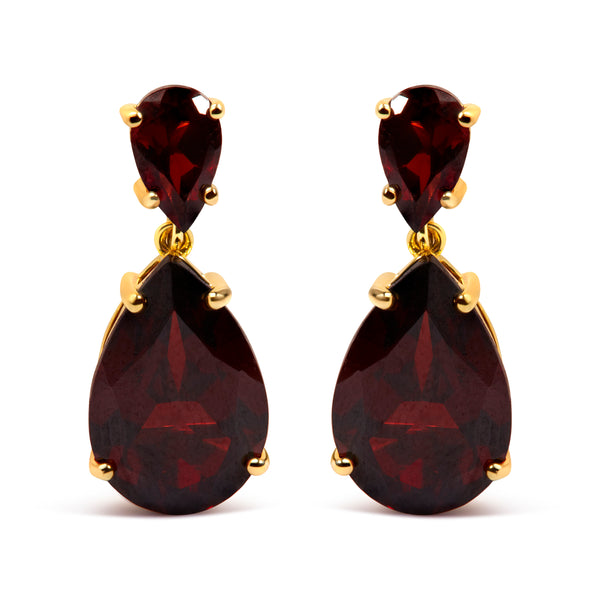 10K Yellow Gold Plated .925 Sterling Silver 14.0 Cttw Pear Shaped Red Garnet Drop and Dangle Earrings