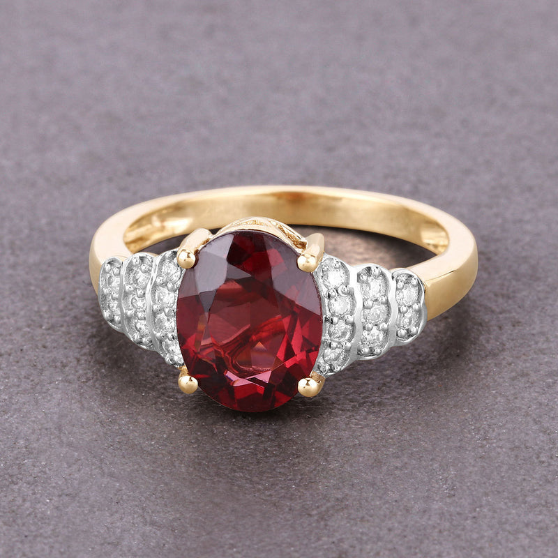 2.87 Carat Genuine Rhodolite and White Diamond 14K Yellow Gold Ring