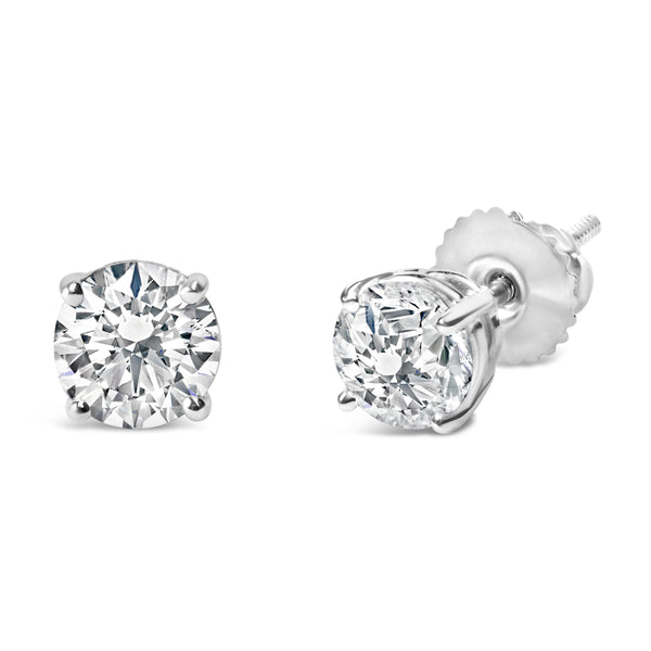 14K White Gold 1.0 Cttw Round Brilliant Cut Lab Grown White Diamond 4-Prong Classic Solitaire Stud Earrings (G-H Color, VS1-VS2 Clarity)