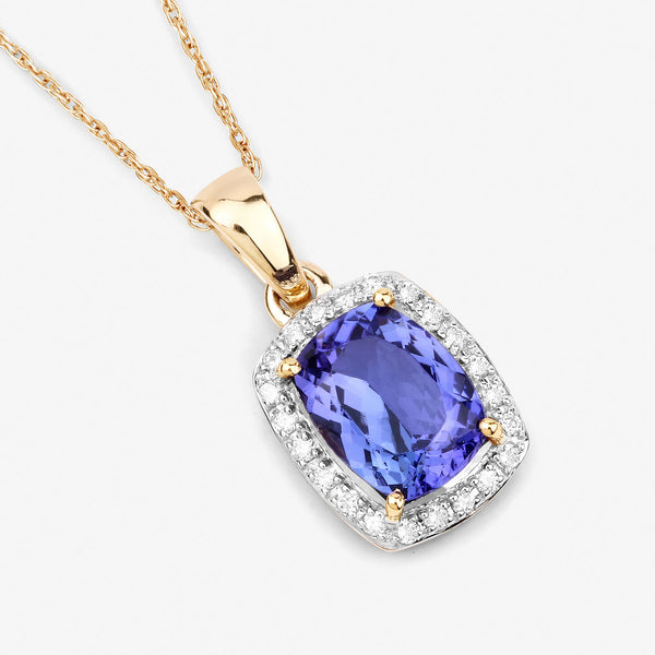 2.01 Carat Genuine Tanzanite and White Diamond 14K Yellow Gold Pendant