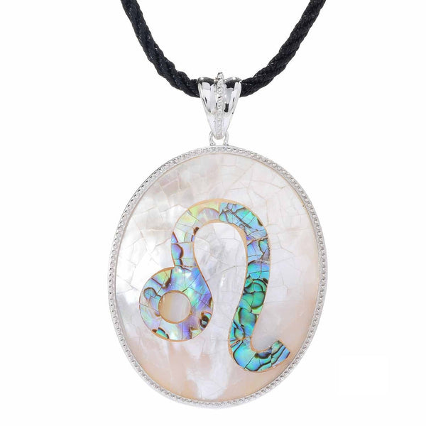 Leo Zodiac Pendant Necklace with River Shell, Abalone, and Sterling Silver