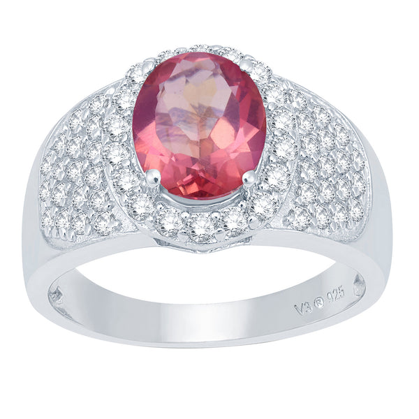 V3 Jewelry Pink Topaz & White Topaz Halo Ring