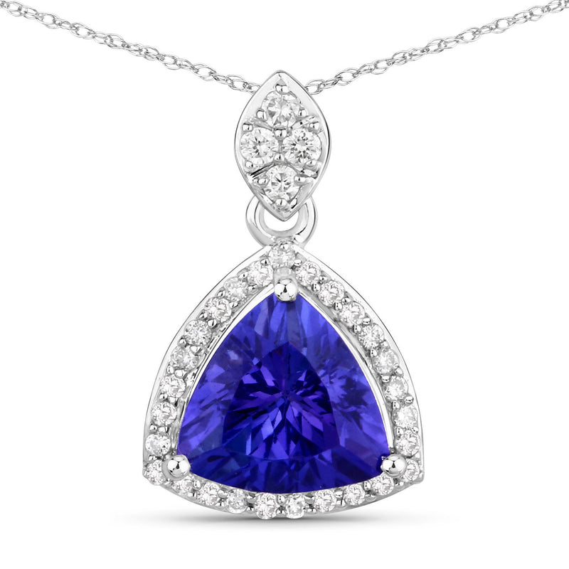 1.71 Carat Genuine Tanzanite and White Diamond 14K White Gold Pendant