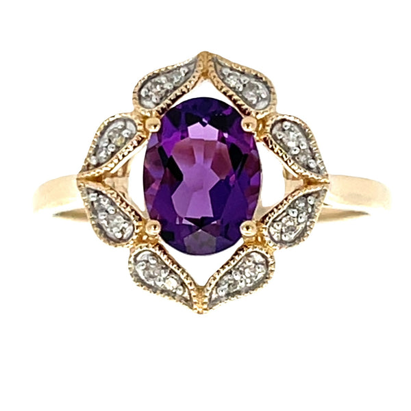 Natural 1.43ct Amethyst Diamond Ring 14KT Yellow Gold