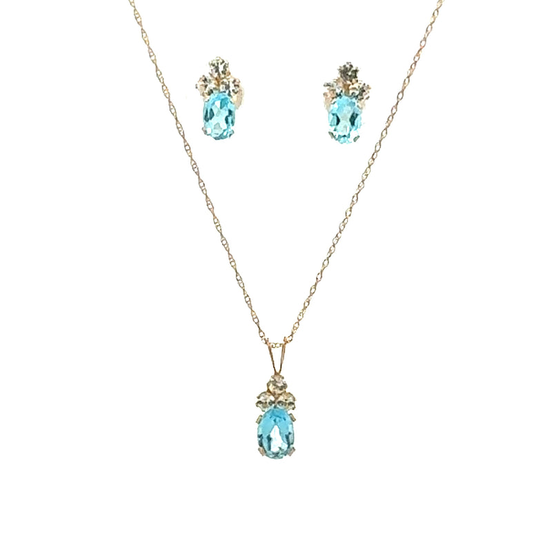 Blue Topaz White Topaz Jewelry sets 10KT Yellow Gold