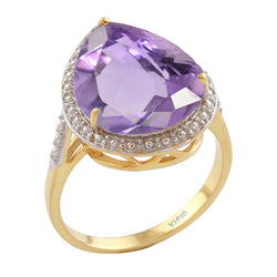 V3 Jewelry 18KT Gold Over Sterling Silver with 6.50CT Natural Amethyst Tear Drop Solitaire Ring for Women