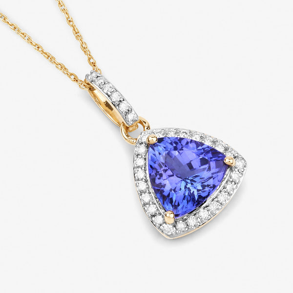 1.80 Carat Genuine Tanzanite and White Diamond 14K Yellow Gold Pendant