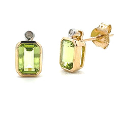 .81ct Peridot Diamond Stud Earrings 10KT Yellow Gold