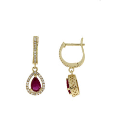 1.36ct Ruby Diamond Dangle Earrings 14KT Yellow Gold