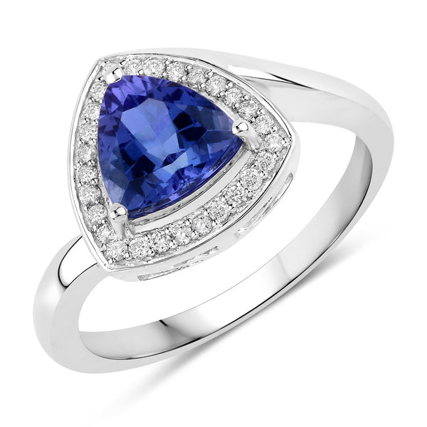 1.48 Carat Genuine Tanzanite and White Diamond 14K White Gold Ring