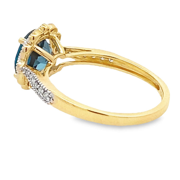 2.66ct London Blue Topaz Diamond Ring 14KT Yellow Gold