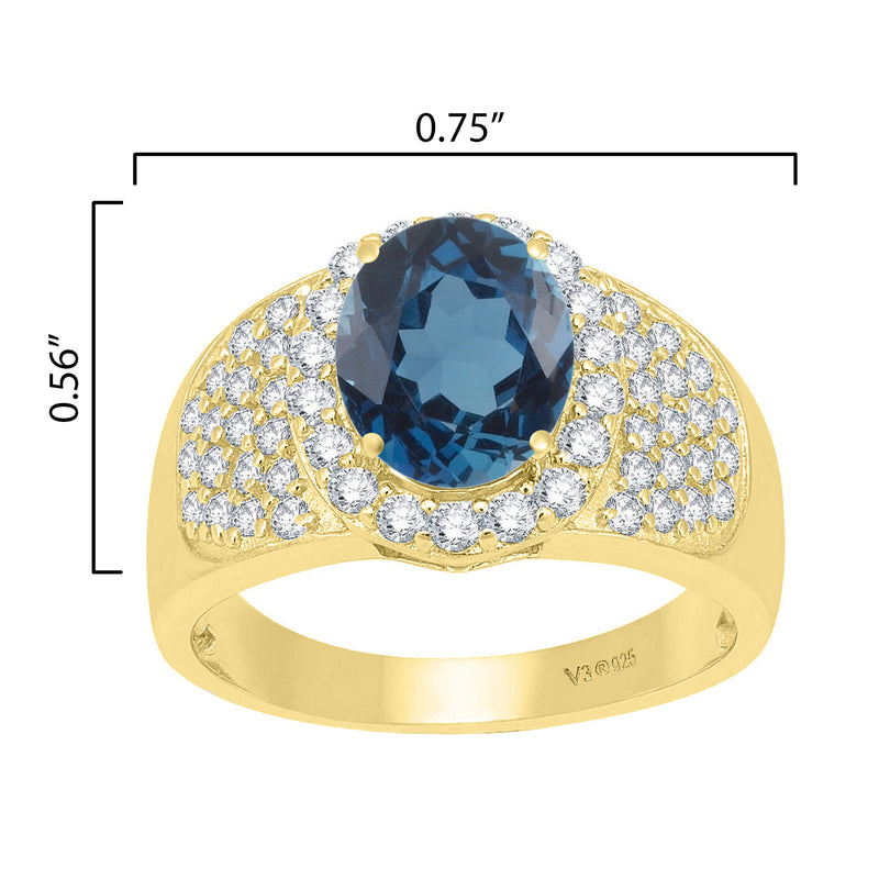 V3 Jewelry 18K Gold Plated Natural London Blue Topaz & White Topaz Halo Ring