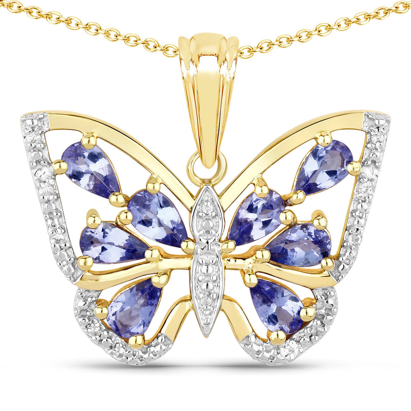 1.75 Carat Genuine Tanzanite and White Zircon .925 Sterling Silver Pendant