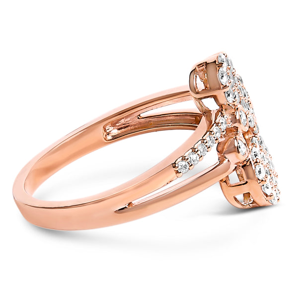 14K Rose Gold Plated .925 Sterling Silver 1/2 Cttw Diamond Scatter Composite Bypass Ring (I-J Color, I1-I2 Clarity) - Size 7