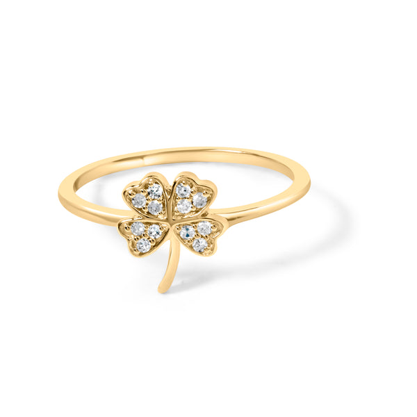 10K Yellow Gold Diamond Accent 4 Leaf Clover Ring (H-I Color, I1-I2 Clarity) - Ring Size 6