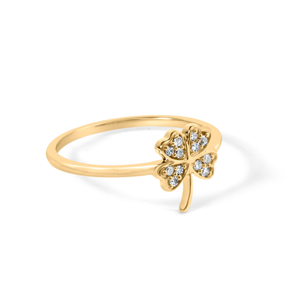 10K Yellow Gold Diamond Accent 4 Leaf Clover Ring (H-I Color, I1-I2 Clarity) - Ring Size 6