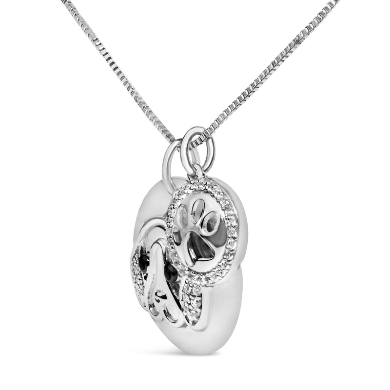 .925 Sterling Silver 1/5 Cttw White and Black Diamond Beagle Dog Medallion and Charm 18" Pendant Necklace (I-J Color, I2-I3 Clarity)