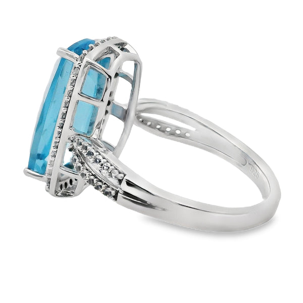 Natural Blue Topaz White Sapphire Ring Sterling Silver