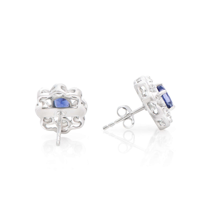 Rodium Plated 925 Sterling Silver Iolite 0.12 Diamond Earrings for Women