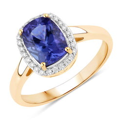 1.92 Carat Genuine Tanzanite and White Diamond 14K Yellow Gold Ring