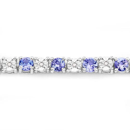 5.44 Carat Genuine Tanzanite and White Diamond .925 Sterling Silver Bracelet